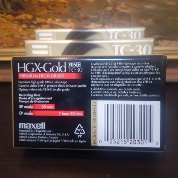 📼 🆕 VHS-C Maxell HGX Gold VHS-C Camcorder Cassette Tapes 📺 LOT of 3 Vintage - Picture 3 of 5